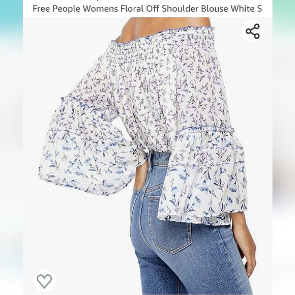 Free people womens floral off shoulder peasant boho blouse nwt small - Picture 6 of 9